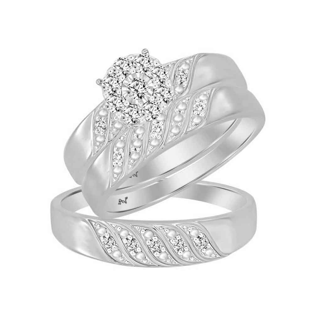 Ladies Diamond Trio Bridal Set In Sterling Silver With 0.33CT Round Diamond 1 Ladies Diamond Trio Bridal Set In Sterling Silver With 0.33CT Round Diamond - Image 1