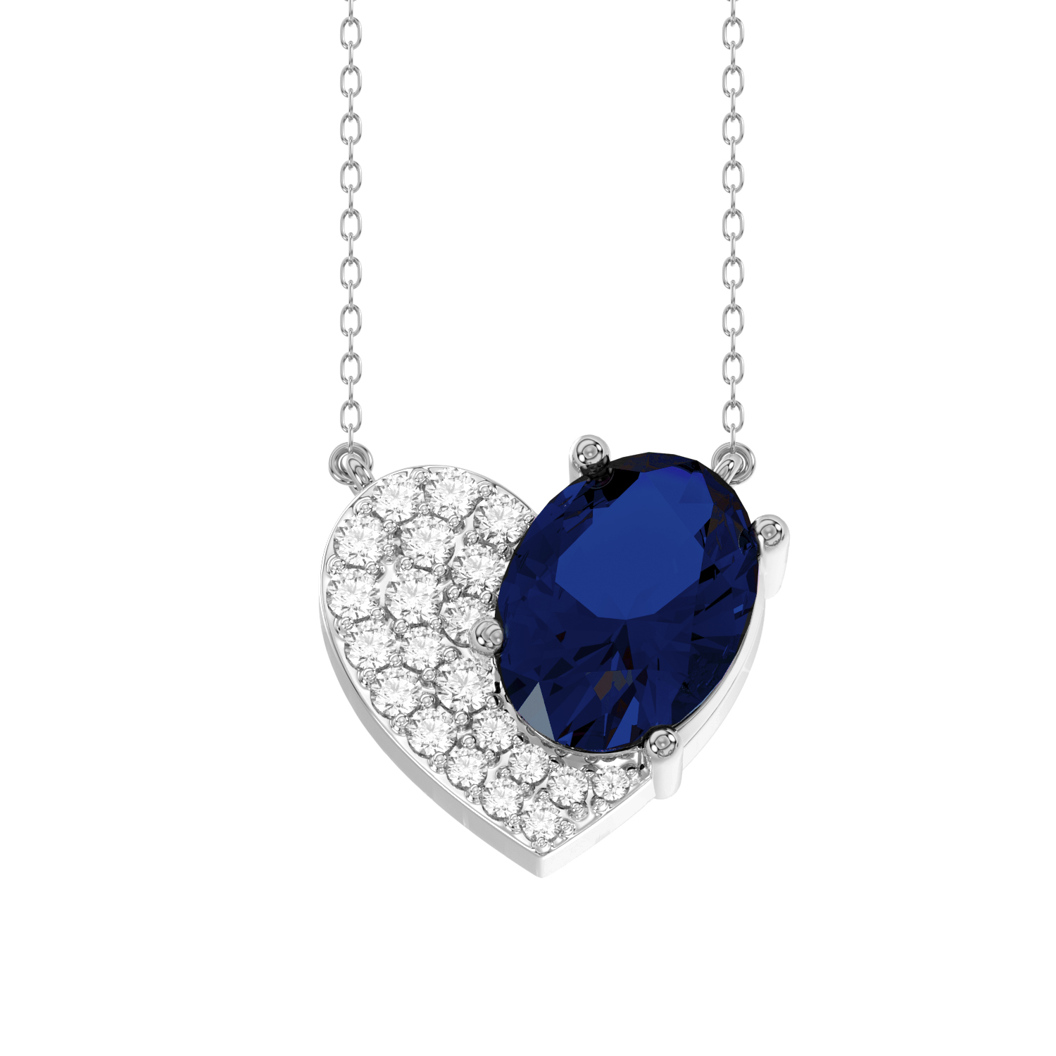 LADIES PENDANT WITH CHAIN 1.65CT ROUND/OVAL/BLUE SAPPHIRE DIAMOND 14K WHITE GOLD (CENTER STONE OVAL BLUE SAPPHIRE-1.50CT) 1 18454687 318141W NT A 53407