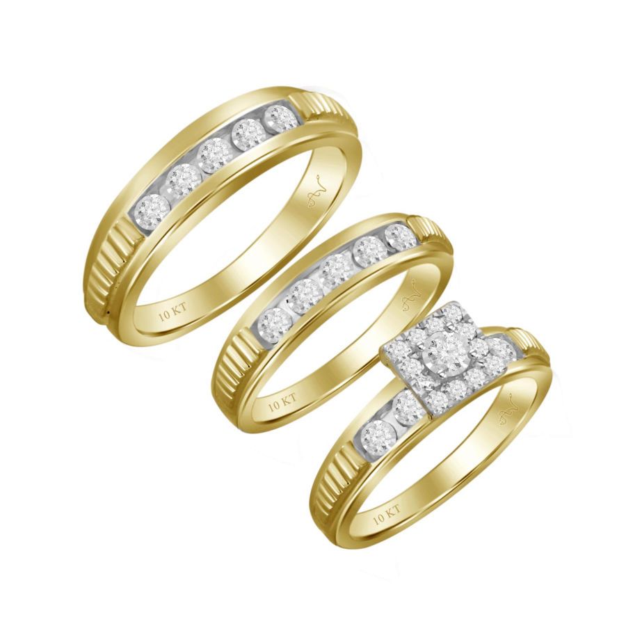 LADIES TRIOS RING 0.25CT ROUND DIAMOND 10K YELLOW GOLD 1 LADIES TRIOS RING 0.25CT ROUND DIAMOND 10K YELLOW GOLD - Image 1