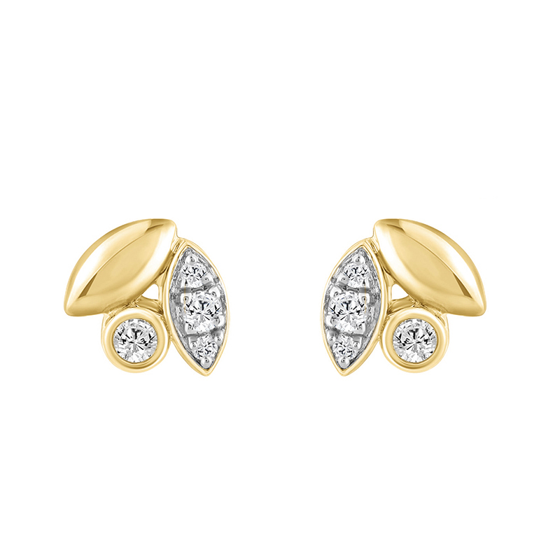 Elegance Ladies Round Diamond Cluster Fashion Earrings In 10K Yellow Gold � Marquise Design 1 Elegance Ladies Round Diamond Cluster Fashion Earrings In 10K Yellow Gold � Marquise Design - Image 1