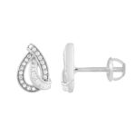 LADIES EARRINGS 0.20CT ROUND/BAGUETTE DIAMOND 10K WHITE GOLD - Image 2