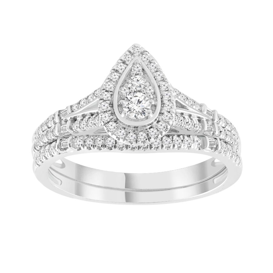 LADIES BRIDAL SET 0.50CT ROUND/BAGUETTE DIAMOND 10K WHITE GOLD 1 LADIES BRIDAL SET 0.50CT ROUND/BAGUETTE DIAMOND 10K WHITE GOLD - Image 1