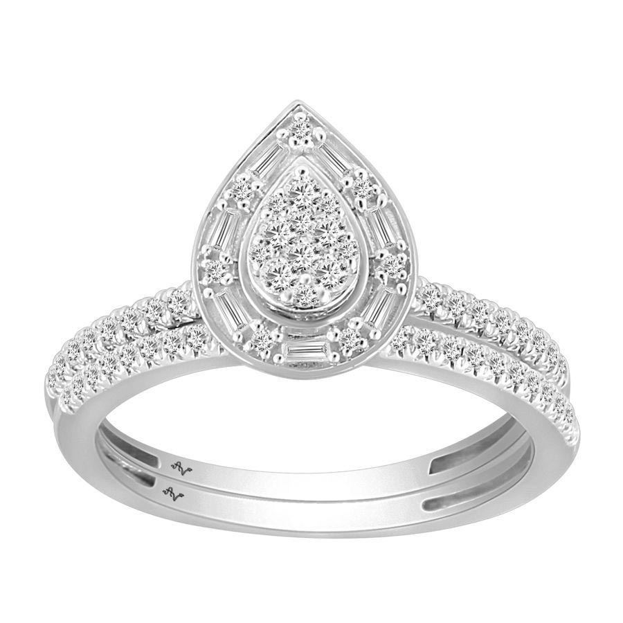 LADIES BRIDAL SET 0.50CT ROUND/BAGUETTE DIAMOND 10K WHITE GOLD 1 LADIES BRIDAL SET 0.50CT ROUND/BAGUETTE DIAMOND 10K WHITE GOLD - Image 1
