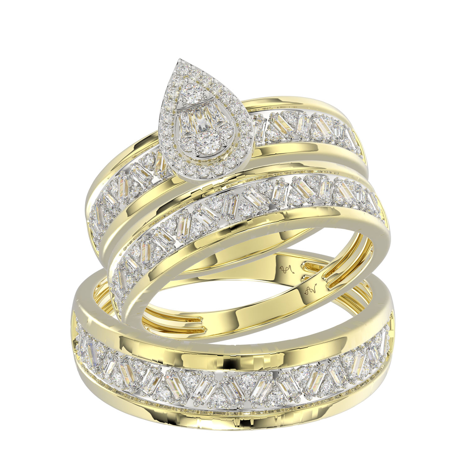LADIES TRIO SET 1.00CT ROUND/BAGUETTE DIAMOND 10K YELLOW GOLD 1 LADIES TRIO SET 1.00CT ROUND/BAGUETTE DIAMOND 10K YELLOW GOLD - Image 1