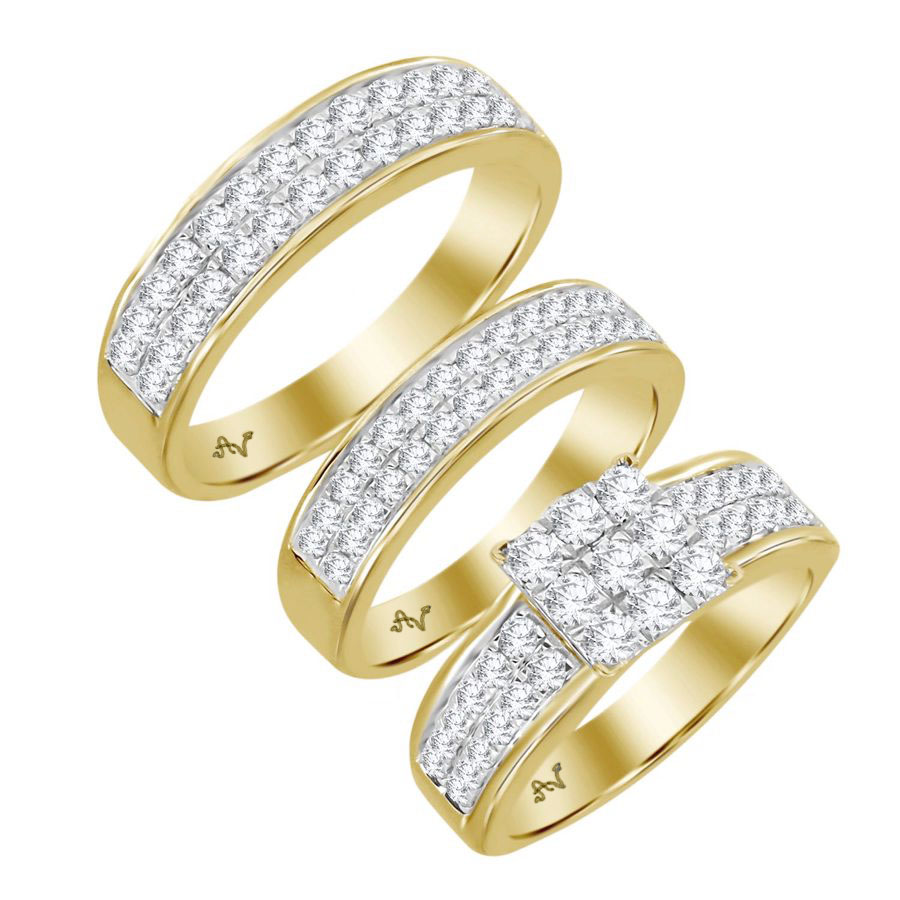 LADIES TRIO SET 2.00CT ROUND DIAMOND 10K YELLOW GOLD 1 LADIES TRIO SET 2.00CT ROUND DIAMOND 10K YELLOW GOLD - Image 1