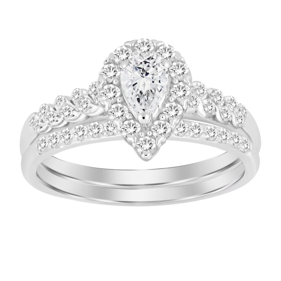 LADIES BRIDAL SET 0.50CT ROUND/PEAR DIAMOND 14K WHITE GOLD 1 LADIES BRIDAL SET 0.50CT ROUND/PEAR DIAMOND 14K WHITE GOLD - Image 1