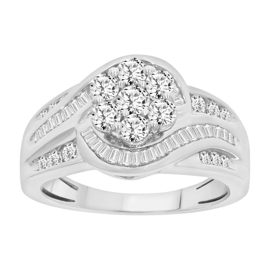 LADIES RING 1.00CT ROUND/BAGUETTE DIAMOND 14K WHITE GOLD (SI QUALITY) 1 LADIES RING 1.00CT ROUND/BAGUETTE DIAMOND 14K WHITE GOLD (SI QUALITY) - Image 1