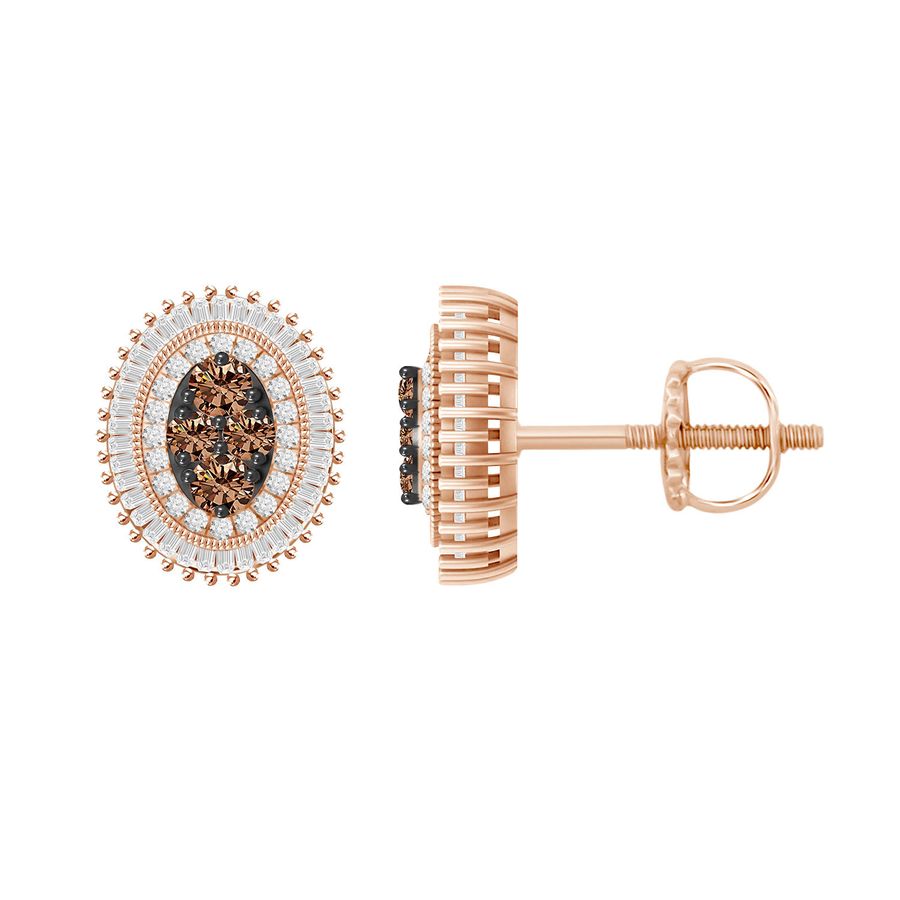 LADIES EARRINGS 0.60CT ROUND/BAGUETTE DARK BROWN DIAMOND 14K ROSE GOLD (SI QUALITY) 1 LADIES EARRINGS 0.60CT ROUND/BAGUETTE DARK BROWN DIAMOND 14K ROSE GOLD (SI QUALITY) - Image 1