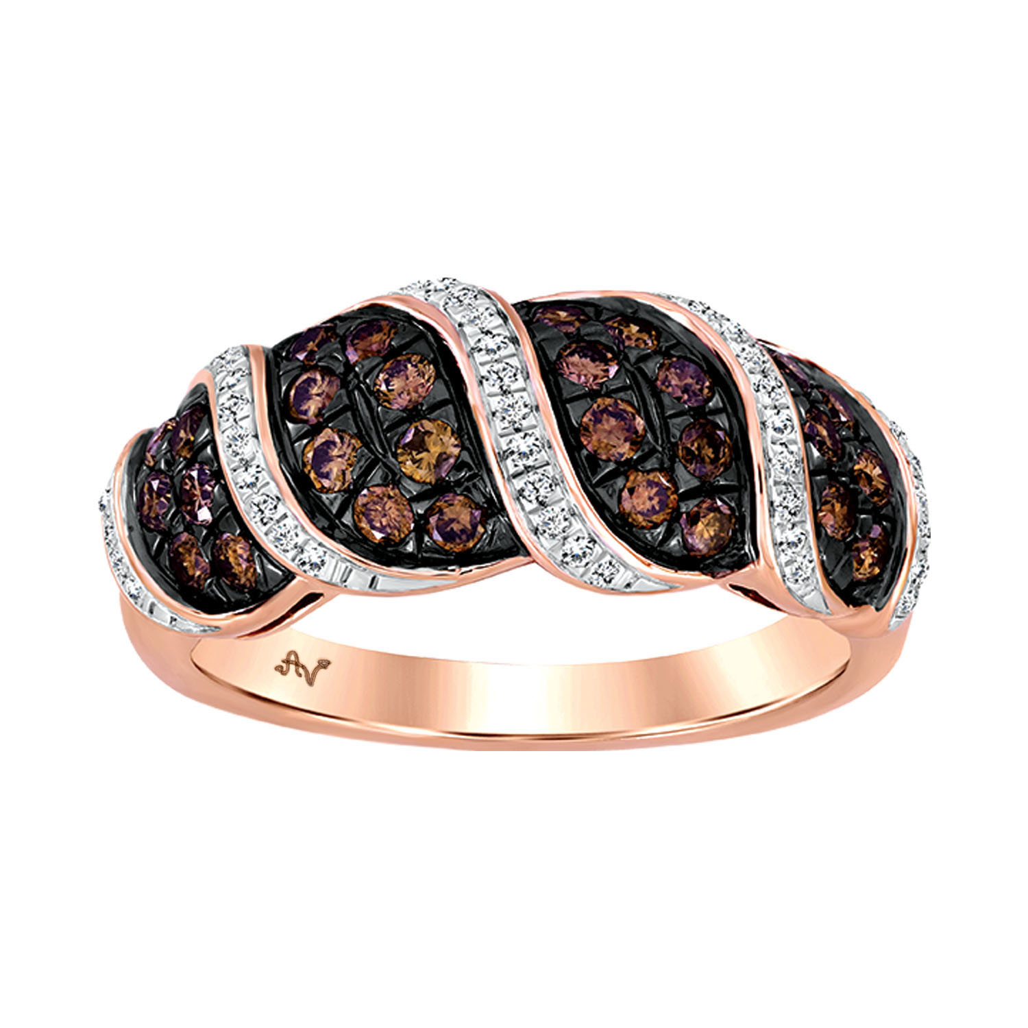 LADIES BAND 0.80CT ROUND/DARK BROWN DIAMOND 14K ROSE GOLD 1 LADIES BAND 0.80CT ROUND/DARK BROWN DIAMOND 14K ROSE GOLD - Image 1