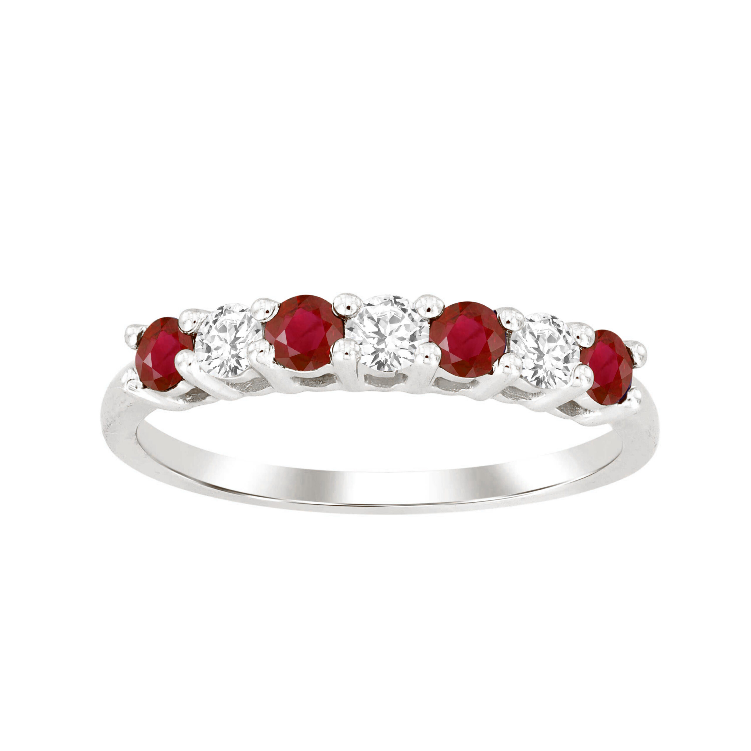 LADIES BAND 0.65CT RUBY/ROUND DIAMOND 14K WHITE GOLD 1 LADIES BAND 0.65CT RUBY/ROUND DIAMOND 14K WHITE GOLD - Image 1