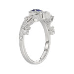 14K White Gold 0.45Ct Blue Sapphire & Round Diamond Engagement Ring For Women Oval Natural Sapphire Fashion Ring (Oval Blue Sapphire 0.30Ct) - Image 4