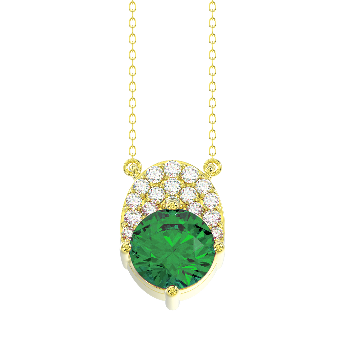 LADIES PENDANT WITH CHAIN 1.35CT ROUND/EMERALD DIAMOND 14K YELLOW GOLD (CENTER STONE EMERALD/ROUND-1.20CT) 1 LADIES PENDANT WITH CHAIN 1.35CT ROUND/EMERALD DIAMOND 14K YELLOW GOLD (CENTER STONE EMERALD/ROUND-1.20CT) - Image 1