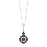 Luxury 14K Rose Gold Ladies Pendant With Chain Featuring Blue And Dark Brown & Round Diamonds. 0.50 Ct Elegant Jewelry Piece Perfect For Gifting.