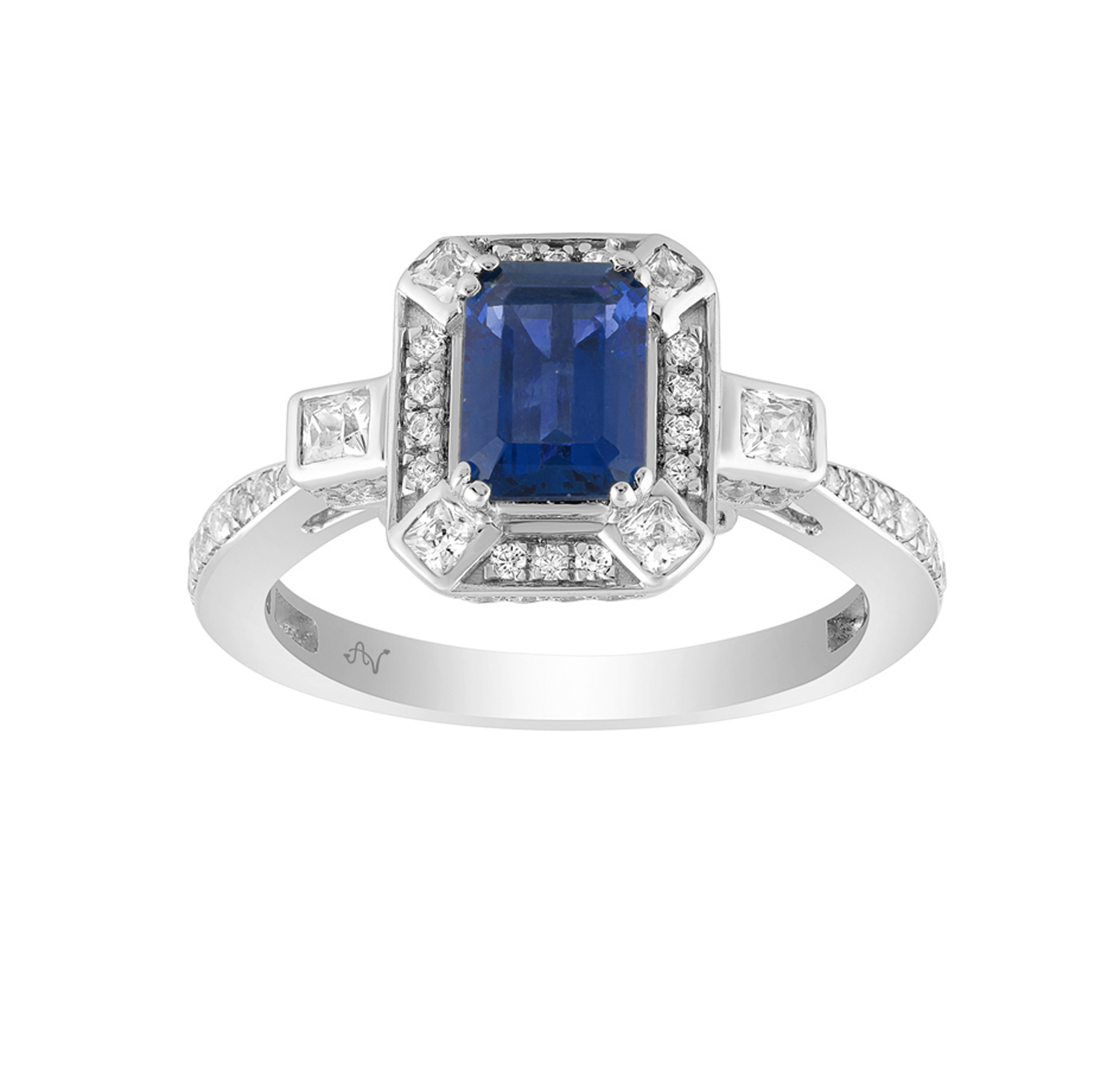 LADIES RING 1.50CT ROUND/PRINCESS/BLUE SAPPHIRE EMERALD DIAMOND 14K WHITE GOLD (CENTER STONE 0.90CT BLUE SAPPHIRE EMERALD DIAMOND) 1 LADIES RING 1.50CT ROUND/PRINCESS/BLUE SAPPHIRE EMERALD DIAMOND 14K WHITE GOLD (CENTER STONE 0.90CT BLUE SAPPHIRE EMERALD DIAMOND) - Image 1