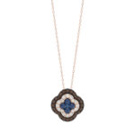 Fashion Pendant 14K Rose Gold 0.60Ct Dark Brown & Blue Diamond Cluster Halo Pendant For Women Round Diamond Ladies Fine Jewelry