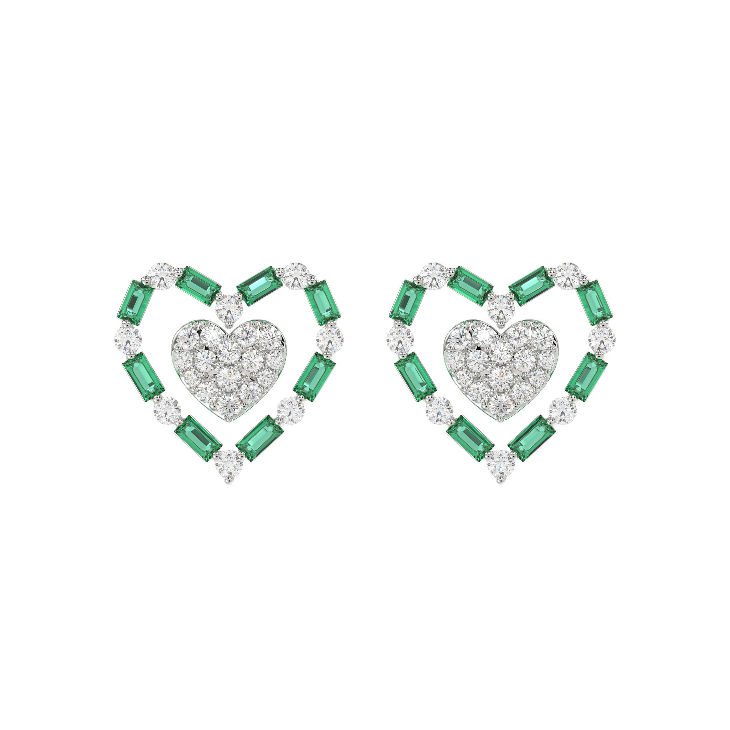 LADIES EARRING 0.50CT ROUND/GREEN EMERALD BAGUETTE DIAMOND 14K YELLOW GOLD (GREEN EMERALD BAGUETTE 0.32CT) 1 LADIES EARRING 0.50CT ROUND/GREEN EMERALD BAGUETTE DIAMOND 14K YELLOW GOLD (GREEN EMERALD BAGUETTE 0.32CT) - Image 1