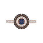 Elegant 14K Rose Gold Fashion Ring Featuring 0.55 Ct Round Diamonds In Blue And Dark Brown Tones. A Bold And Modern Fine Jewelry Piece For Women. - Image 5