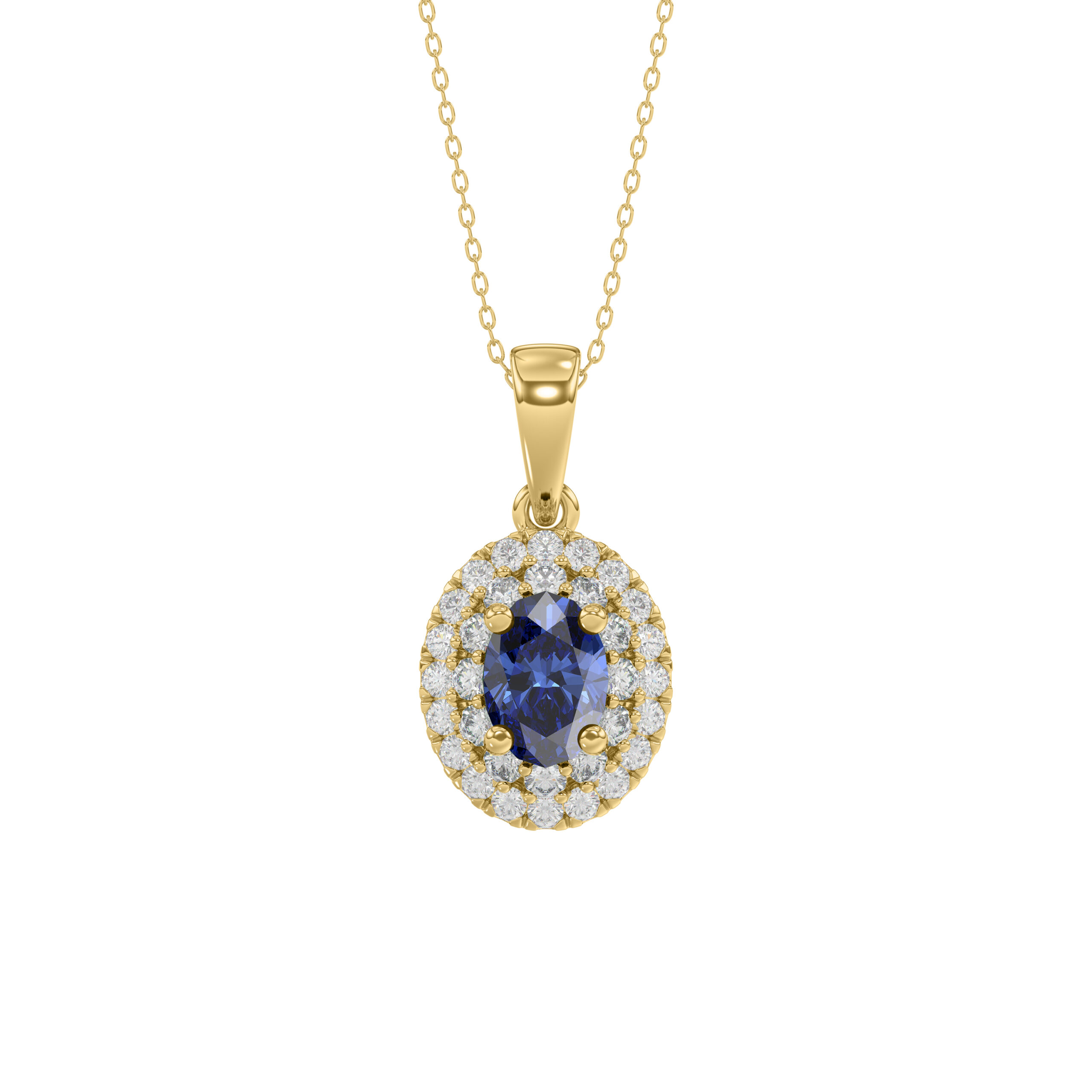 Elegant 14K Yellow Gold Ladies Pendant Featuring Oval Sapphire And Round Diamond Accents 1.16Ct Includes Chain For A Complete Luxury Look. 1 Elegant 14K Yellow Gold Ladies Pendant Featuring Oval Sapphire And Round Diamond Accents 1.16Ct Includes Chain For A Complete Luxury Look. - Image 1