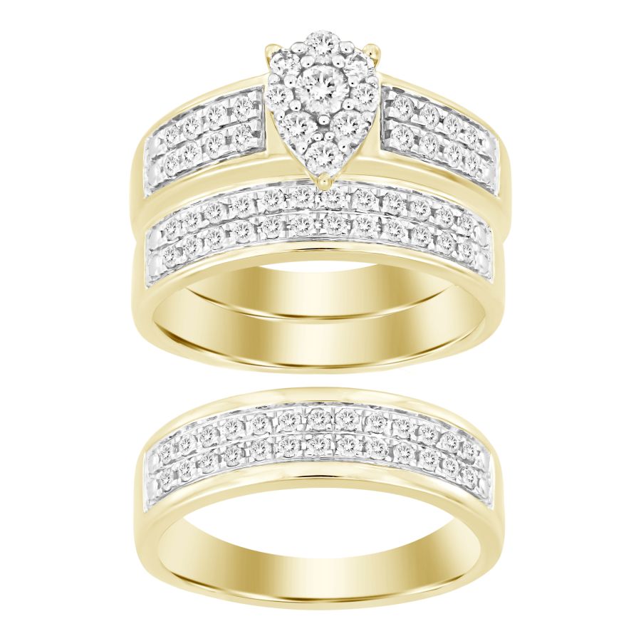 UNISEX TRIOS SET 1.00CT ROUND DIAMOND 10K YELLOW GOLD 1 UNISEX TRIOS SET 1.00CT ROUND DIAMOND 10K YELLOW GOLD - Image 1