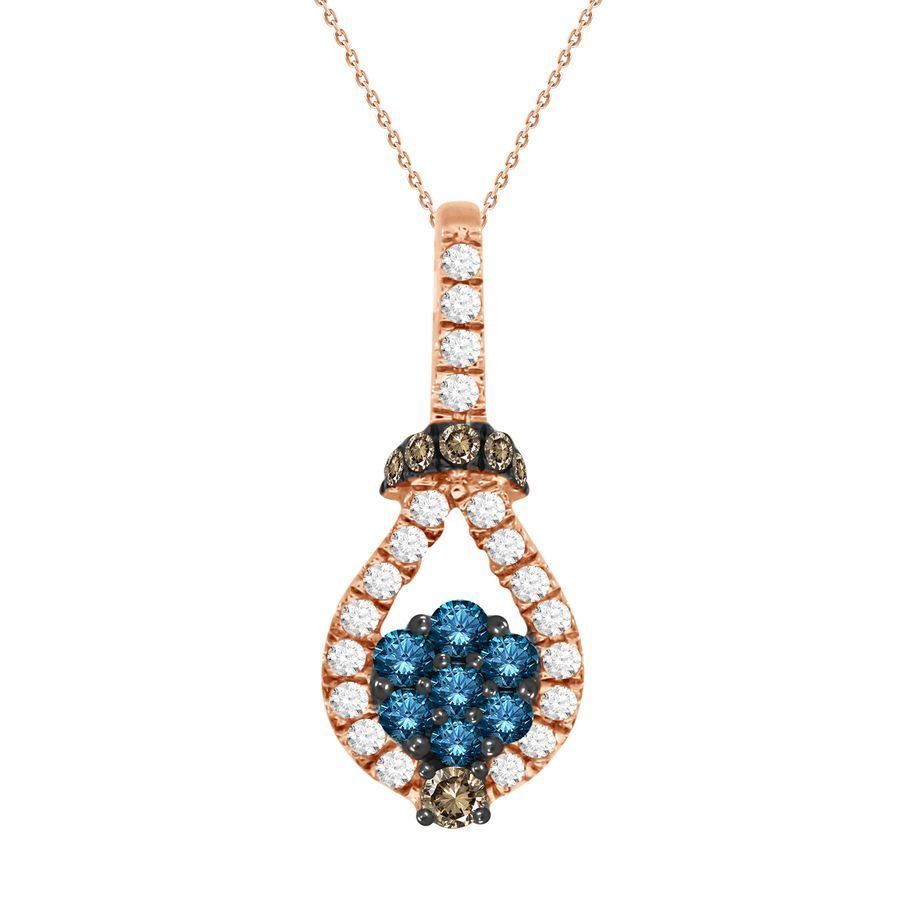 LADIES PENDANT 0.50CT ROUND DARK BROWN/BLUE DIAMOND 10K ROSE GOLD 1 LADIES PENDANT 0.50CT ROUND DARK BROWN/BLUE DIAMOND 10K ROSE GOLD - Image 1
