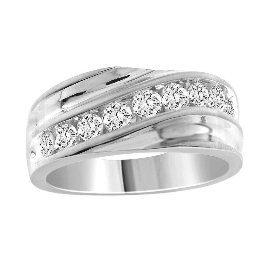 MEN'S BAND 1.00CT ROUND DIAMOND 10K WHITE GOLD 1 MEN'S BAND 1.00CT ROUND DIAMOND 10K WHITE GOLD - Image 1