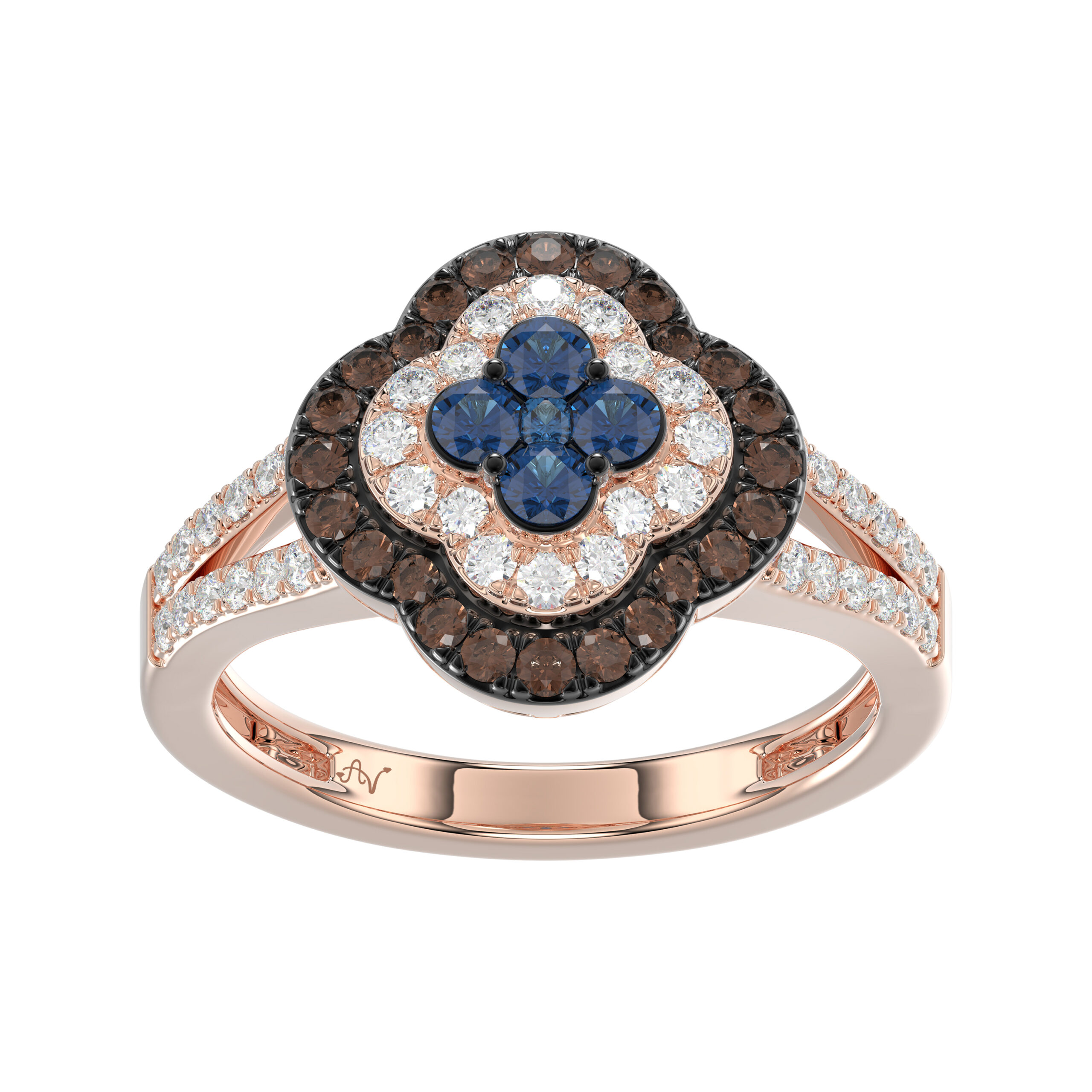 Elegant 14K Rose Gold Ladies Ring Crafted With Fancy Dark Brown And Blue Diamonds Totaling 0.75 Ct. Perfect Luxury Jewelry Gift For Her. 1 Elegant 14K Rose Gold Ladies Ring Crafted With Fancy Dark Brown And Blue Diamonds Totaling 0.75 Ct. Perfect Luxury Jewelry Gift For Her. - Image 1