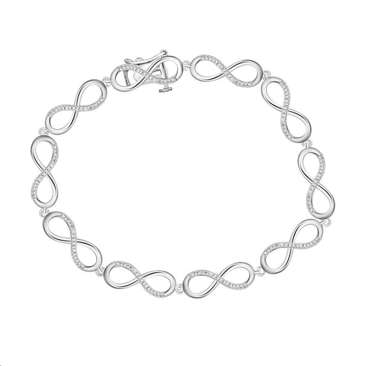 Sterling Silver White 0.05CT Round Diamond Infinity Link Bracelet Women’S Fine Jewelry Bracelet 1 Sterling Silver White 0.05CT Round Diamond Infinity Link Bracelet Women’S Fine Jewelry Bracelet - Image 1